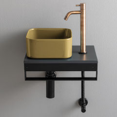 【数量限定品　2025年12月末出荷分まで】MINIMULTIPLO セラミックカウンター+SHUI COMFORT MINIMO SQUARE置き型手洗器250mm+排水目皿+ボトルトラップセット