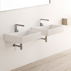 【数量限定品　2025年12月末出荷分まで】SMILE 壁付け/カウンター置き型洗面器500mm+コラムシングルレバー洗面混合栓(引棒無し)+排水目皿+Sトラップセット