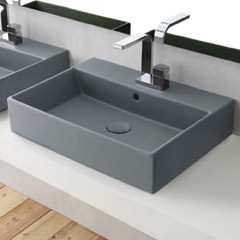 【数量限定品　2025年12月末出荷分まで】SMILE 壁付け・カウンター置き型洗面器600mm+コラムシングルレバー洗面混合栓(引棒無し)+排水目皿+Sトラップセット