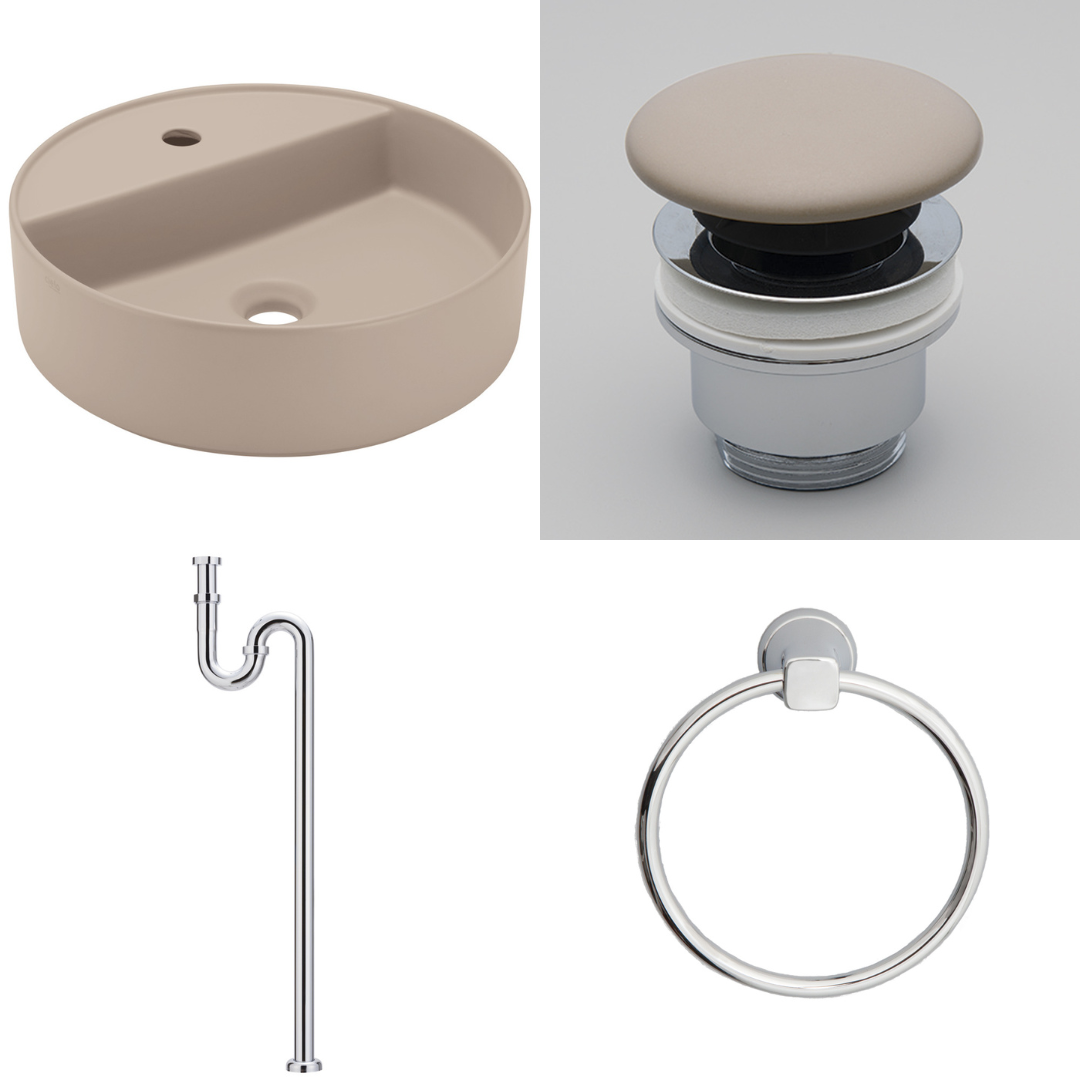 SHUI COMFORT ROUND 置き型洗面器450mm 1穴タイプ+プッシュ式排水目皿+Sトラップ