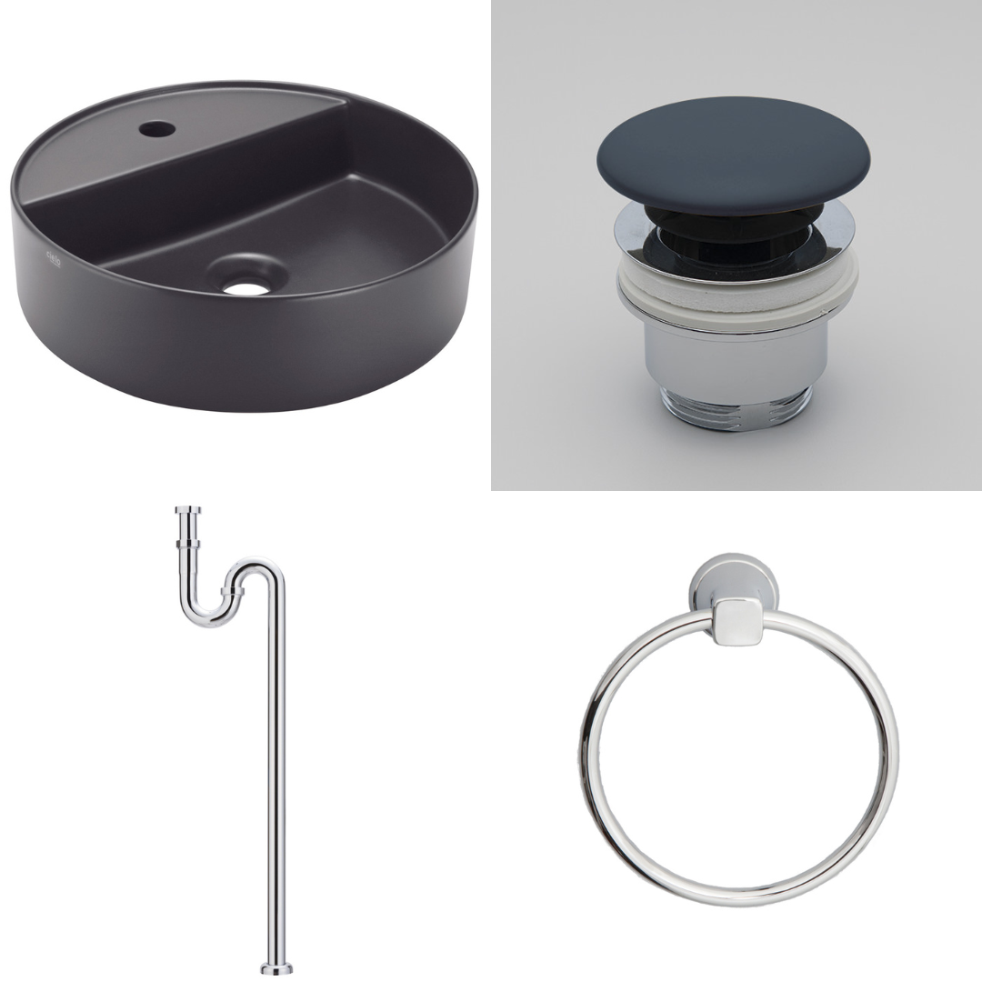 SHUI COMFORT ROUND 置き型洗面器450mm 1穴タイプ+プッシュ式排水目皿+Sトラップ