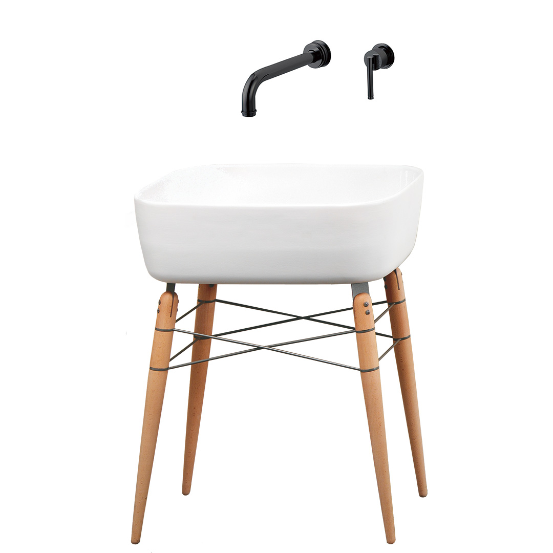 セット割対象品】RAY 壁付け洗面器640mm+壁出し水栓(マットブラック)+