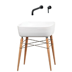 【セット割対象品】RAY 壁付け洗面器640mm+壁出し水栓(マットブラック)+床排水