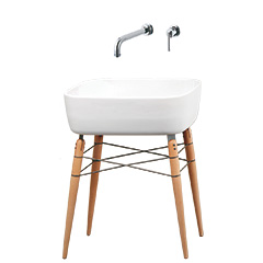 【セット割対象品】RAY 壁付け洗面器640mm+壁出し水栓(クロム)+床排水