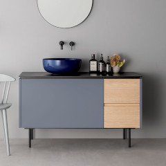 ASSEMBLAGE キャビネットセット1200mm(洗面ボウル左壁付け水栓タイプ) 天板:シリウス/扉:スレートグレー&オークウッド/脚部(H200mm):マットブラック