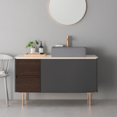 ASSEMBLAGE キャビネットセット1200mm(洗面ボウル右インセットタイプ) 天板:ダナエ/扉:ディムグレー&チョコラウッド/脚部(H200mm):ブロンズ