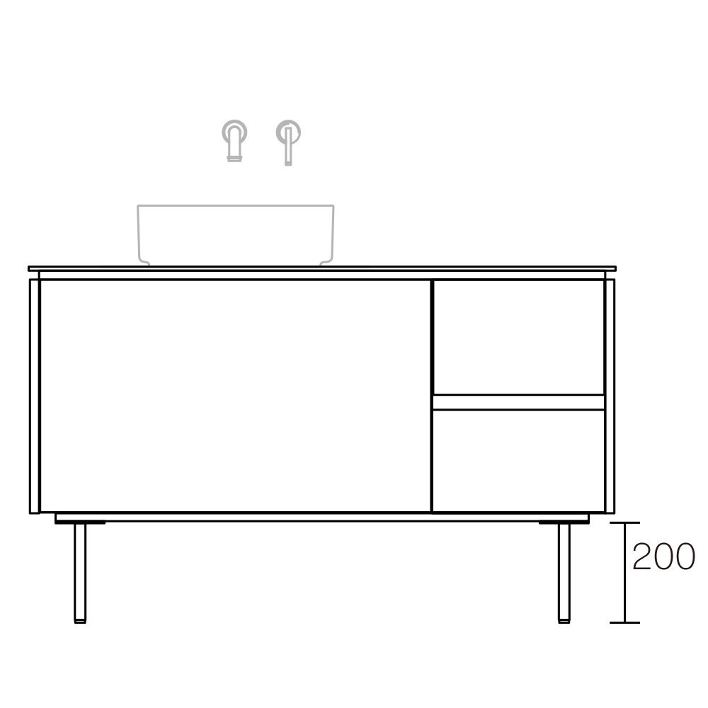 ASSEMBLAGE キャビネットセット1200mm(洗面ボウル左/壁付け水栓タイプ) 天板:ダナエ/扉:ウィロー/脚部(H200mm):ブロンズ