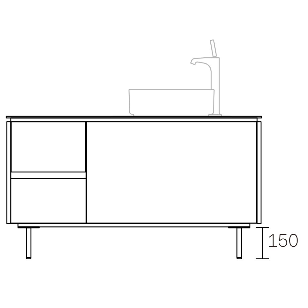 ASSEMBLAGE キャビネットセット1200mm(洗面ボウル右アウトセットタイプ) 天板:シリウス/扉:ディムグレー&チョコラウッド/脚部(H150mm):マットブラック