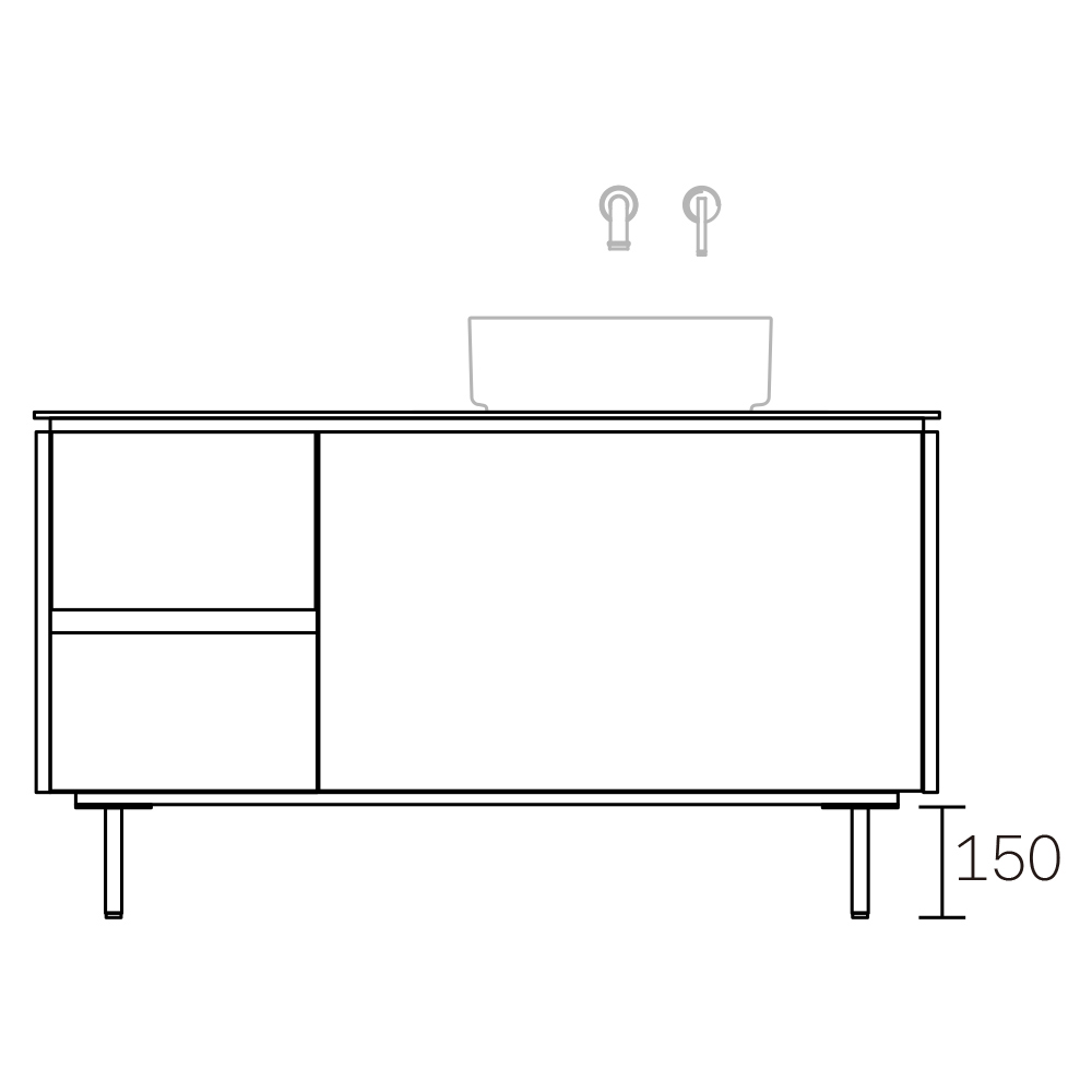 ASSEMBLAGE キャビネットセット1200mm(洗面ボウル右/壁付け水栓タイプ) 天板:シリウス/扉:ディムグレー/脚部(H150mm):クロム