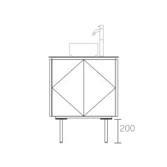 ASSEMBLAGE MINI キャビネット600mm (水栓アウトセット取付穴径35mm) 天板:IVORY 扉:オークウッド 脚:クロム H200mm
