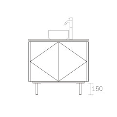 ASSEMBLAGE MINI キャビネット750mm (水栓アウトセット取付穴径35mm) 天板:SILVER 扉:ウィロー 脚:マットブラック H150mm