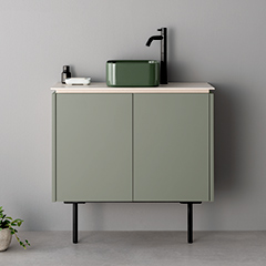 ASSEMBLAGE MINI キャビネット750mm (水栓アウトセット取付穴径25mm) 天板:IVORY 扉:ウィロー 脚:マットブラック H200mm