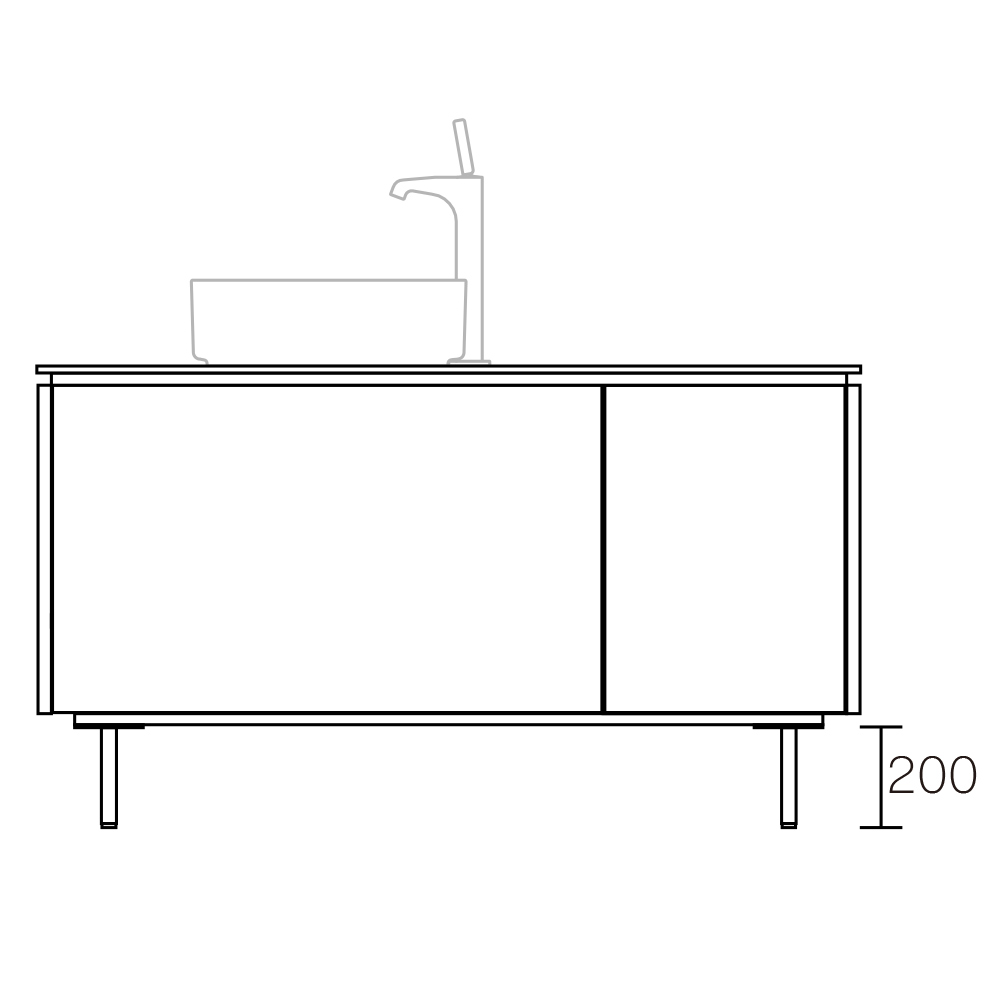 ASSEMBLAGE WHITE キャビネットセット1200mm　2段扉タイプ(洗面ボウル左)　脚部:ブロンズ　H:200