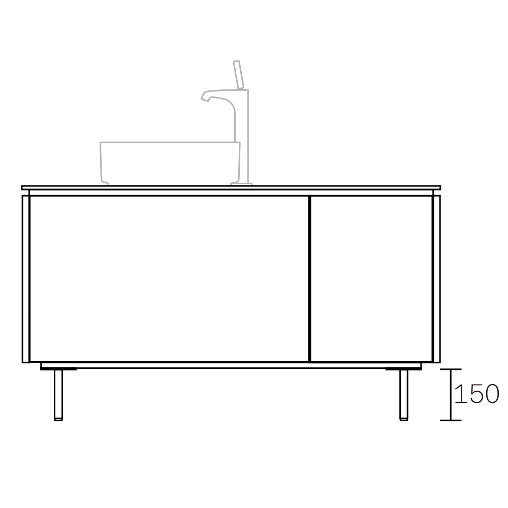 ASSEMBLAGE WHITE キャビネットセット1200mm　2段扉タイプ(洗面ボウル左)　脚部:ブロンズ　H:150