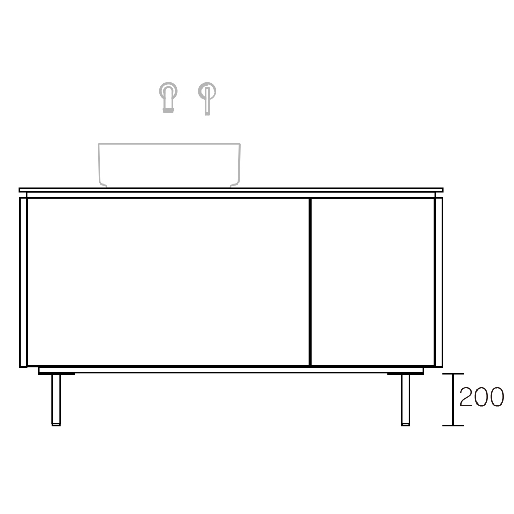 ASSEMBLAGE WHITE キャビネットセット1200mm　2段扉タイプ(洗面ボウル左)　脚部:ブロンズ　H:200