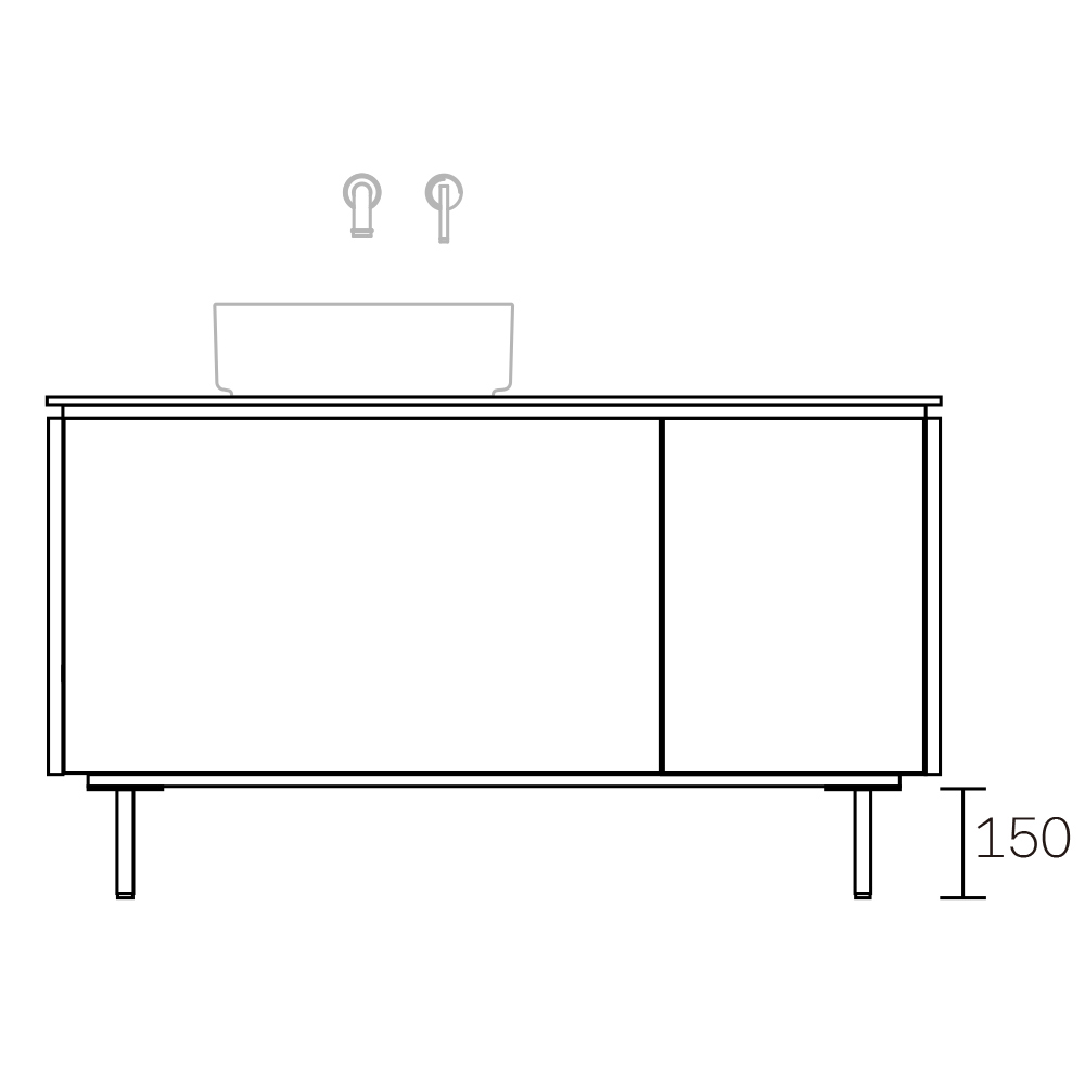 ASSEMBLAGE WHITE キャビネットセット1200mm　2段扉タイプ(洗面ボウル左)　脚部:ブロンズ　H:150
