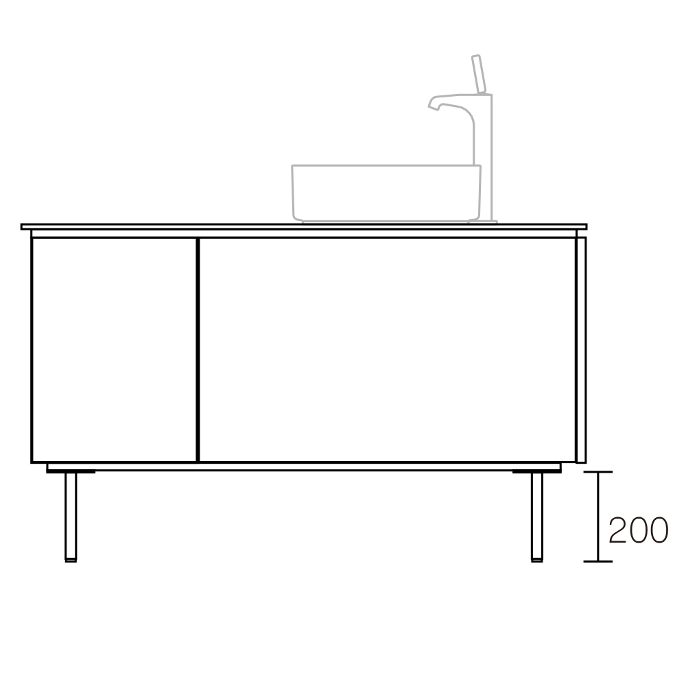 ASSEMBLAGE WHITE キャビネットセット1200mm　2段扉タイプ(洗面ボウル右)　脚部:クロム　H:200