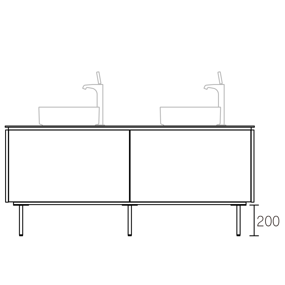 ASSEMBLAGE WHITE キャビネットセット1650mm　引き出しタイプ(洗面ボウルダブル)　脚部:ブロンズ　H:200
