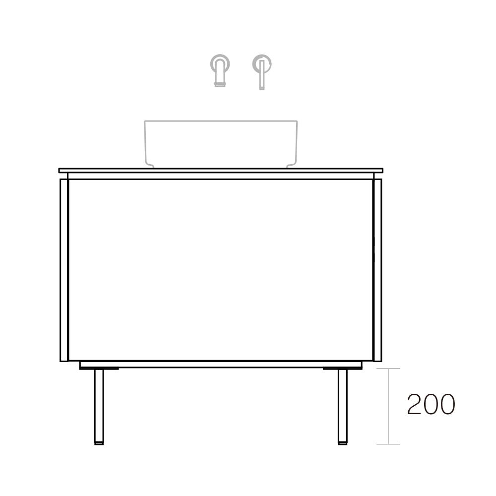 ASSEMBLAGE WHITE キャビネットセット850mm　引き出しタイプ　脚部:ブロンズ　H:200
