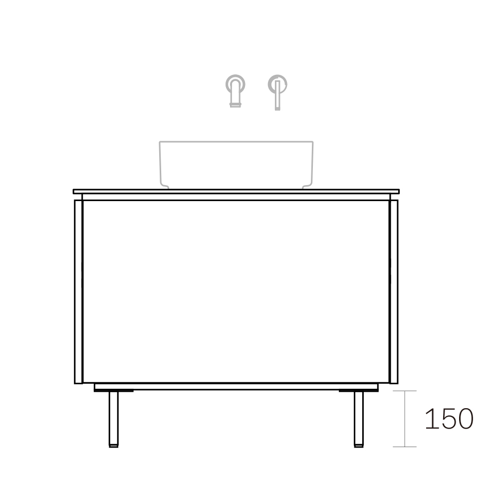 ASSEMBLAGE WHITE キャビネットセット850mm　引き出しタイプ　脚部:ブロンズ　H:150
