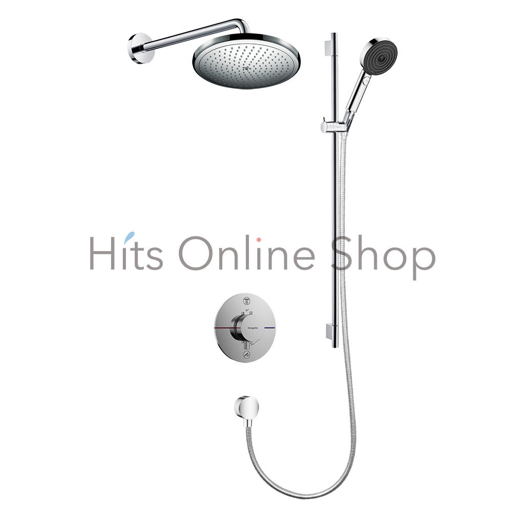 パルシファイ セレクトS ハンドシャワー+ShowerSelect Comfort S シャワーサーモスタット 埋込式 混合水栓 2アウトレット φ155+クロマ オーバーヘッドシャワー 280 1ジェット エア（壁）セット