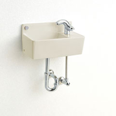 【セット割対象品】COMPACT LINE 手洗器【自閉単水栓】セット(手洗器:オフホワイト、壁排水+壁給水)
